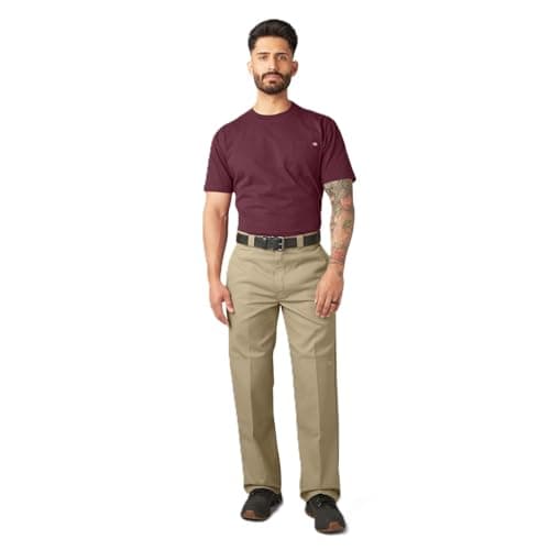 Dickies Men's Loose Fit Double Knee Work Pants – Durable Twill Utility Trousers for Construction & Warehouse, Khaki, 28W x 30L