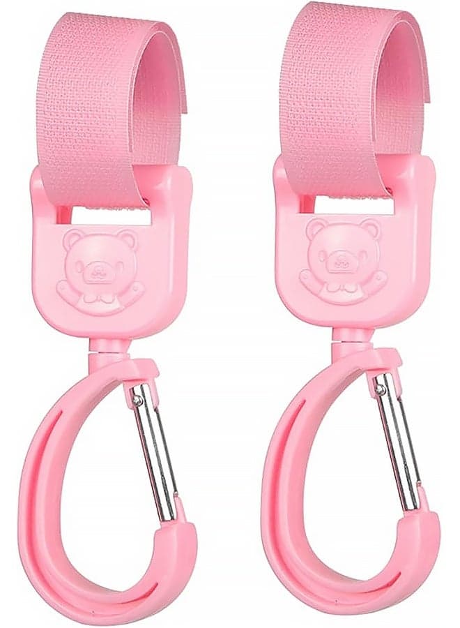 2Pcs Rotating Stroller Hooks Stroller Bag Hooks for Hanging for Shopping(PINK)