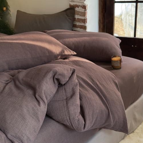 NSNLGSGC 100 Muslin Cotton Houndstooth Duvet Cover Queen Size 2Layer Small Checked Lightweight and Breathable Muslin Bedding Linen Like Gauze Comforter Cover Set Mocha Houndstooth Queen
