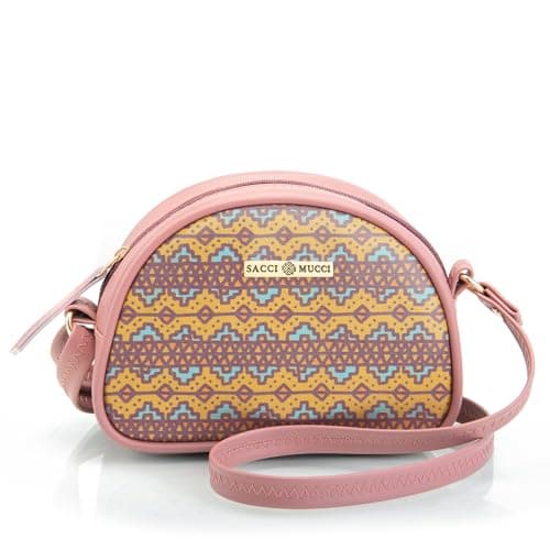 SACCI MUCCI Printed Handcrafted Crossbody Rainbow Sling Bag, Sling Bag for Women Ladies Single Shoulder Bag -EthnicTraditional Print (Blush)