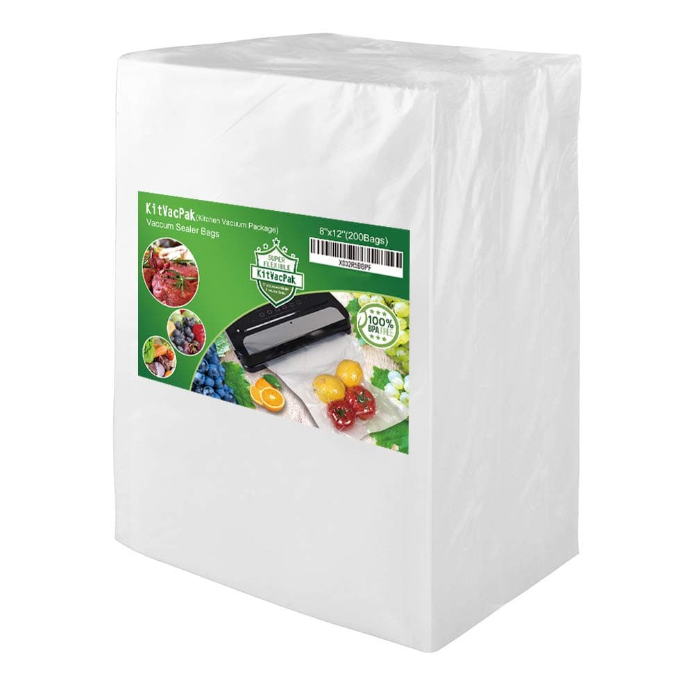 KitVacPak 200 Quart 8X12 Vacuum Food Sealer Bags with BPA Free and Heavy DutyCommercial Grade Vacuum Sealer Freezer Bags Compatible with Any Type Vacuum Sealer Machine