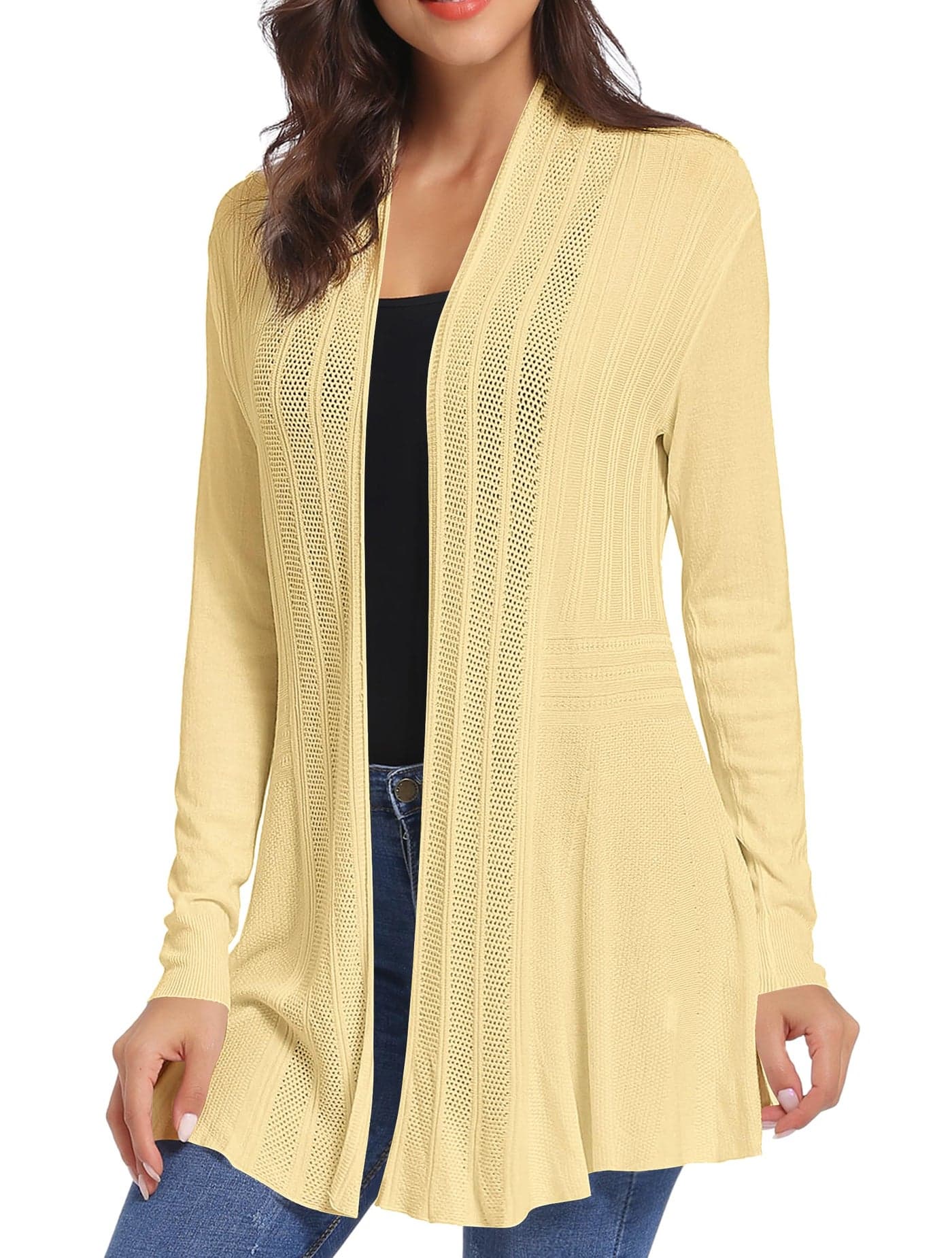 iClosam Womens Drapped Cardigans Casual Long Sleeve Open Front Cardigan Sweater (#1 Apricot, Small)