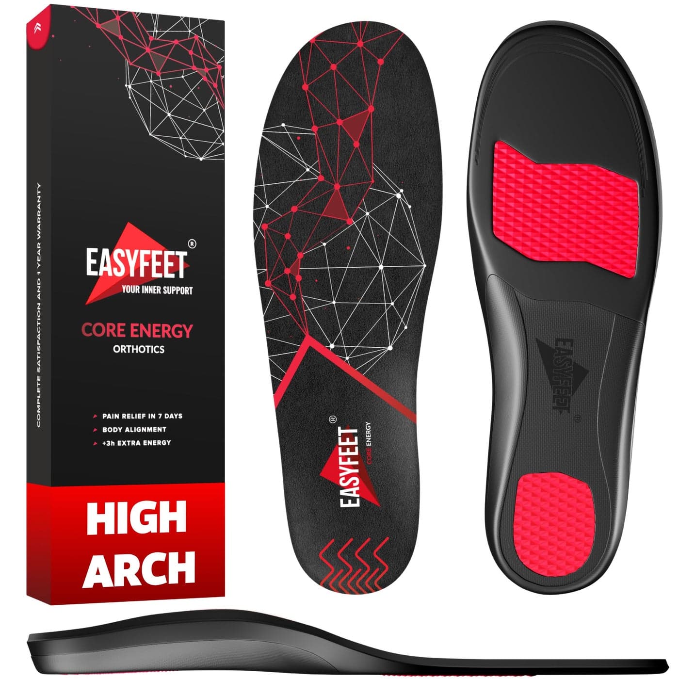 Plantar Fasciitis Relief Shoe Insoles High Arch Support Inserts Men Women Orthotics Shoe Inserts for Flat Feet Work Boots Running Hiking Insoles