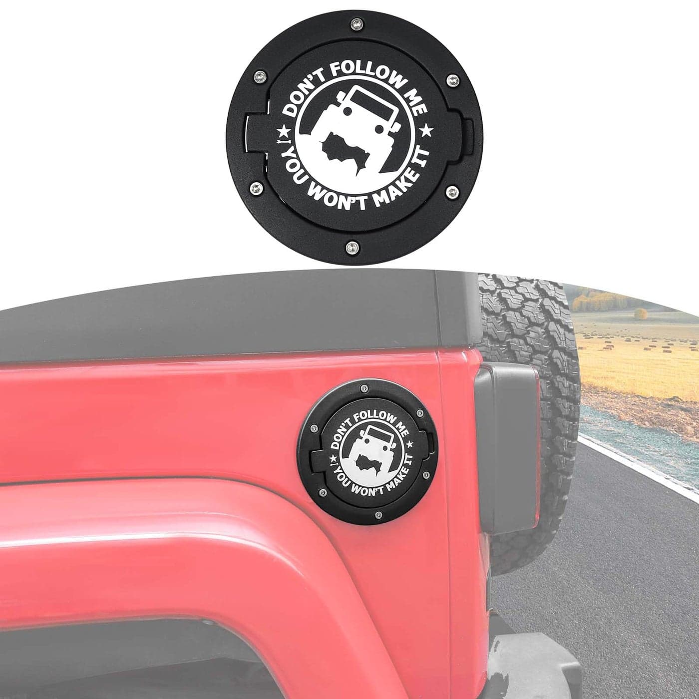 RTTCZ for Jeep JK Gas Cap Cover Fuel Filler Door for Jeep Wrangler JK JKU 20072017 Black Aluminum Alloy Exterior Accessories OffRoad Logo
