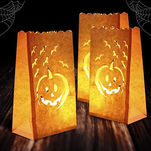 Homemory 24 Pack Halloween Luminary Bags Upgraded MoistureProof Orange Tea Light Candle Bags for Halloween Decoration Parties Fall Festival