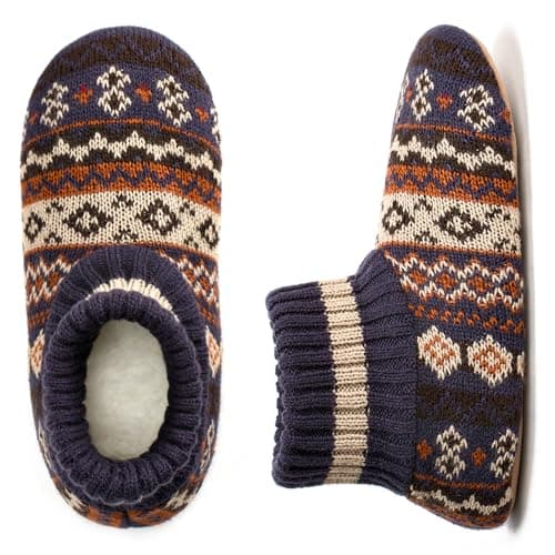 The Metluks Mens Warm Slipper Socks with Grips, Fuzzy Indoor House Shoes Non-slip Sherpa Lined, Cozy Winter Cabin Slippers for Men Dad Husband Grandpa Boyfriend, Christmas Stocking Stuffers for Adults