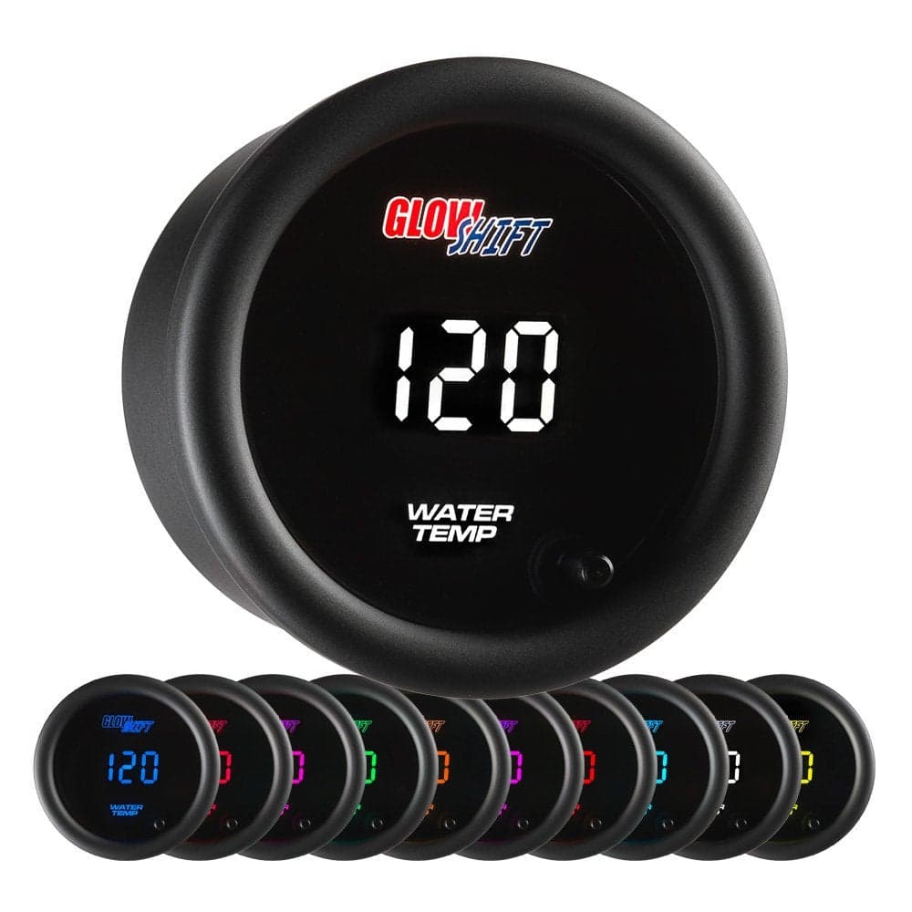 GlowShift 10 Color Digital 300F Water Coolant Temperature Gauge Kit Includes 1827 NPT Electronic Sensor Wiring MultiColor LED Display Tinted Lens for Car Truck 2116 52mm