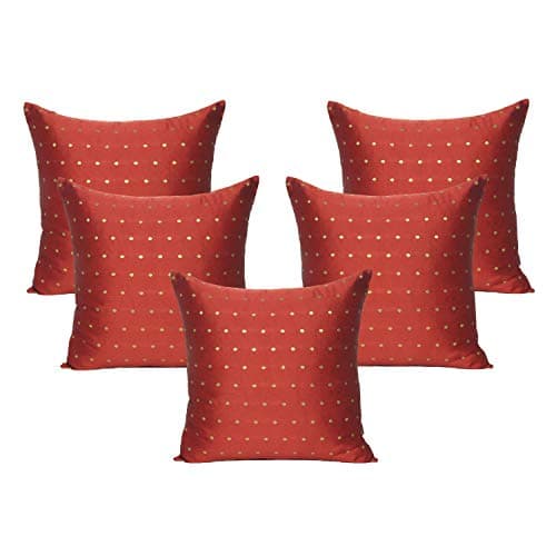 Oussum Set of 5 Cushion Cover Silk Pillow Cover Decorative Polka Dot Art Silky Cushion Case Soft Throw Pillow Case for Living Room Decor (Red, 12 x 12)
