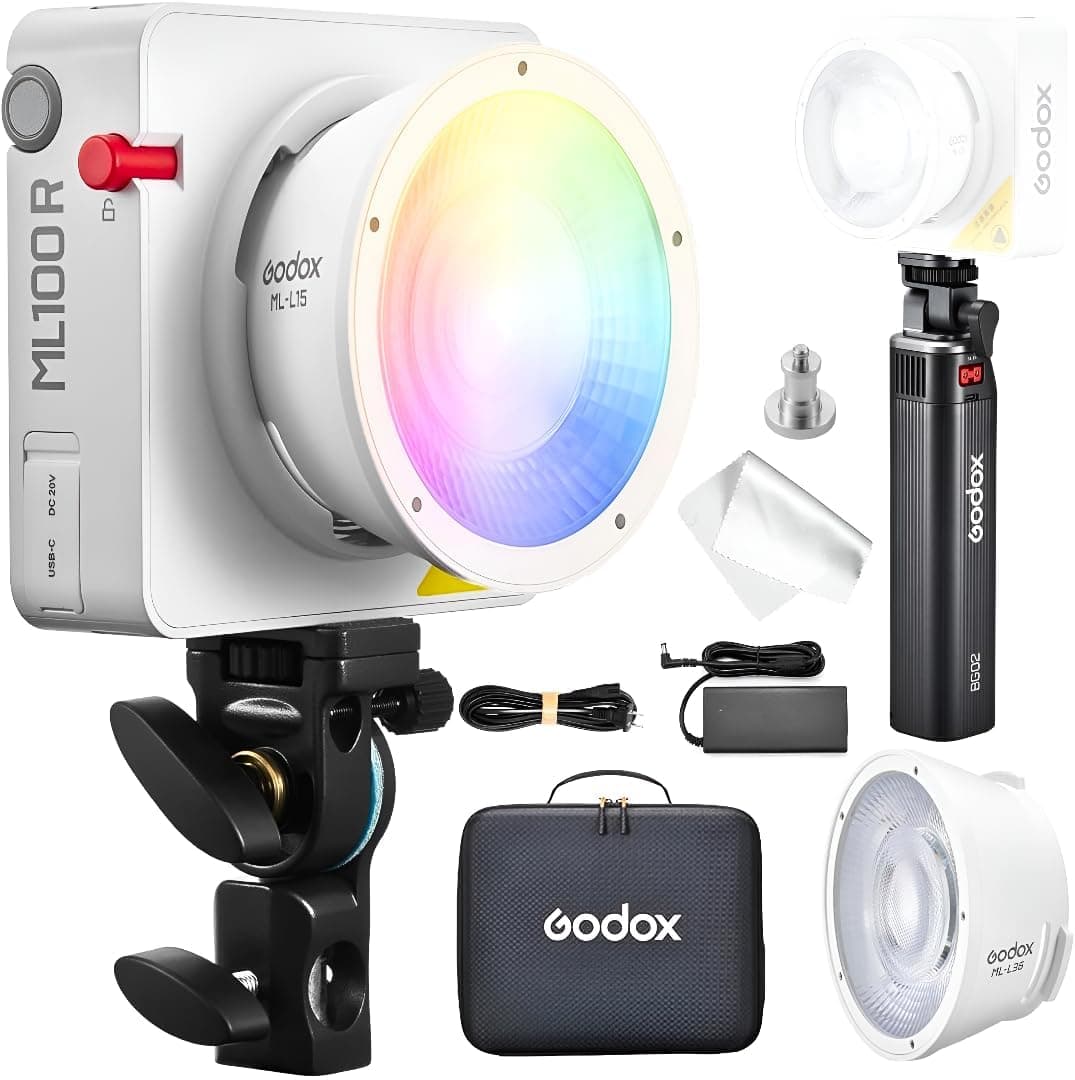 Godox ML100R Kit 3 110W RGB Continuous LED Light with BG02 Battery Grip, 1800K-10000K, App Control, 6600mAh 95.04Wh Battery Handgrip, 14 FX Effects for Filming, Live Streaming, Studio, Videography