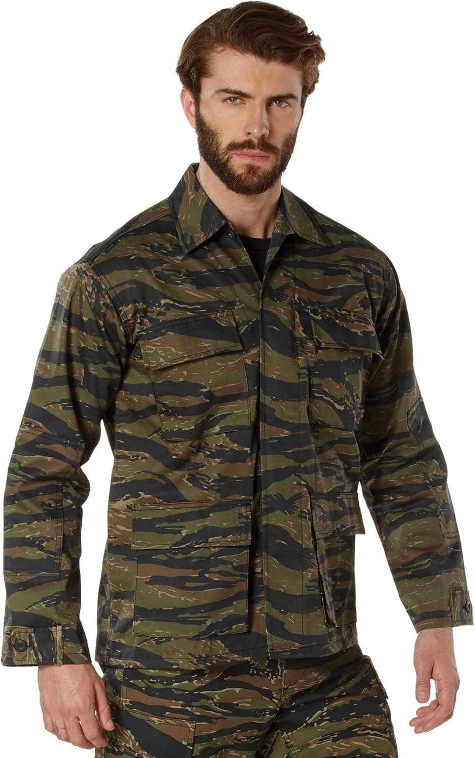 Rothco Twill BDU Shirt - Rugged Outdoor-Ready Shirt-Jacket - Tiger Stripe Camo - XS