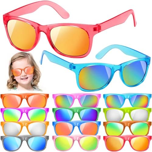 12 Pack Kids Sunglasses Hawaiian Party Favors with UV400 Protection 12 Colors Neon Sunglasses in Bulk for Boys Girls Birthday Beach Summer Pool Party Supplies Goody Bag Stuffers Classroom Gift