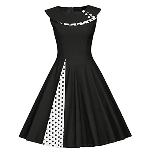 Women's Audrey Hepburn Vintage 1950s Retro Rockabilly Prom Dresses Polka Dots Sleeveless Short Wedding Formal Casual Cocktail Swing Party Dress A Line Homecoming Elegant Midi Evening Dress Black S
