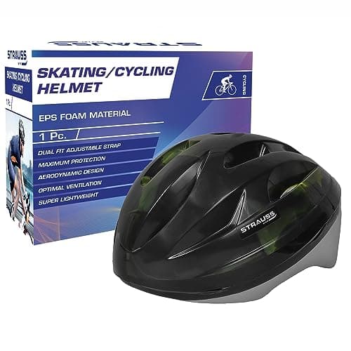Strauss Cycling Helmet, Elite | Light Weight with Superior Ventilation | Mountain, Road Bike & Skating Helmet with Premium EPS Foam Lining| Ideal for Adults and Kids | Size: Senior,(Black and Green)