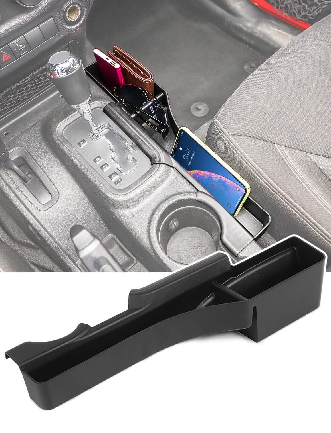 Savadicar JK GearTray Gear Shift Console Side Storage Box Passenger Side Organizer Tray for 20112018 Jeep Wrangler JK JKU Interior Accessories Black