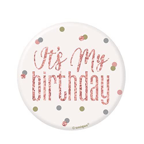 Glamorous Rose Gold Glitz Its My Birthday Badge 13cm Dazzling Celebration Accessory to Stand Out on Your Special Day 1 Pc