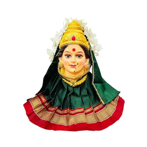 PUNYATVA Kalash khun Ghagra (Green) / Mata Rani Poshak for Varalakshmi, Ma Laxmi, Goddess Durga, Radha, Gangaur Saree/Chunri Patka Lehenga Khan Dress/Navaratri Margashirsha Devi Pooja Accessories