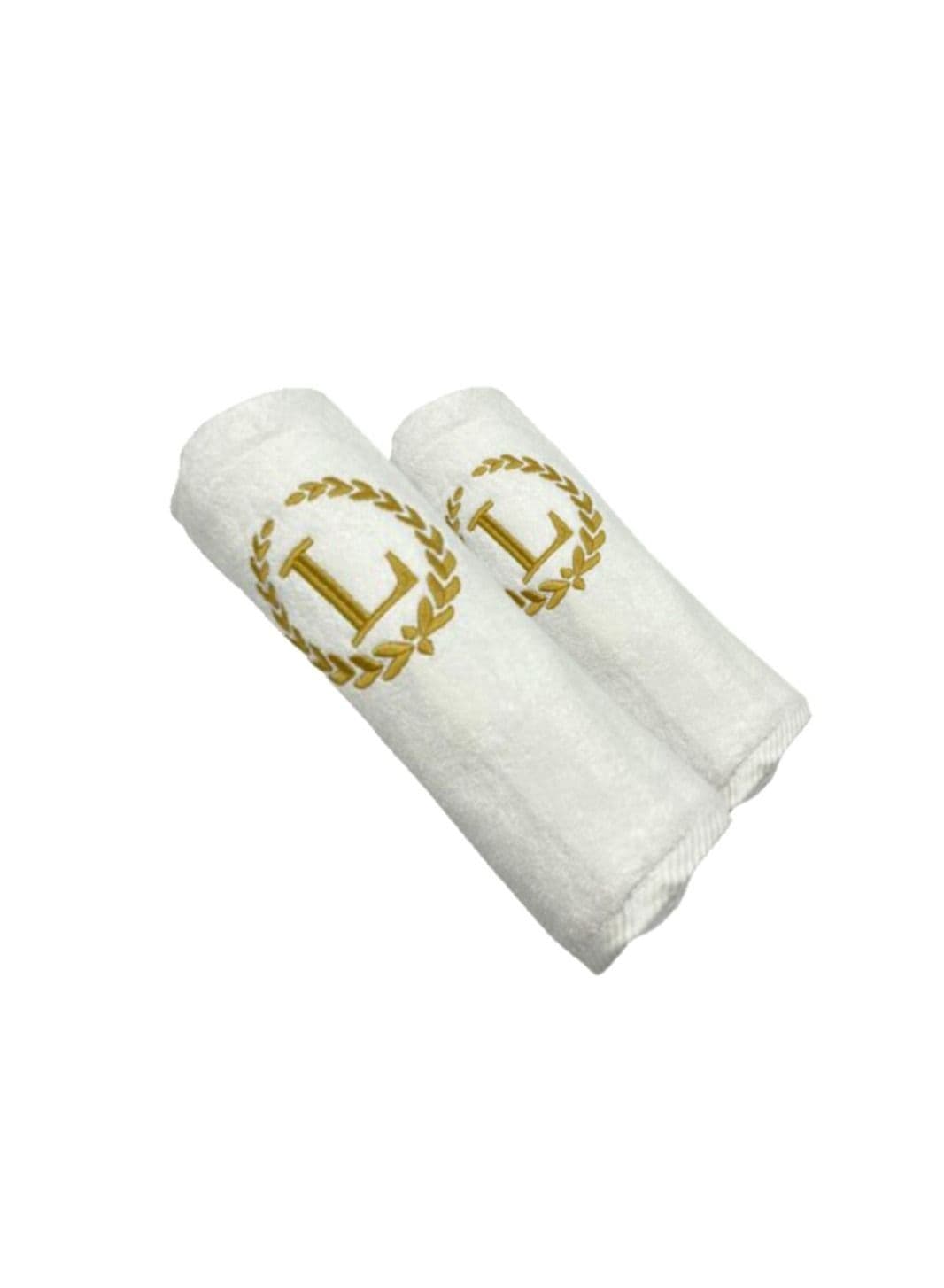 Embroidered For You (White) Luxury Monogrammed Towels (Set of 1 Hand & 1 Bath Towel) 100% cotton, Highly Absorbent and Quick dry, Classic Hotel and Spa Quality Bath Linen-600 Gsm (Golden Letter L)
