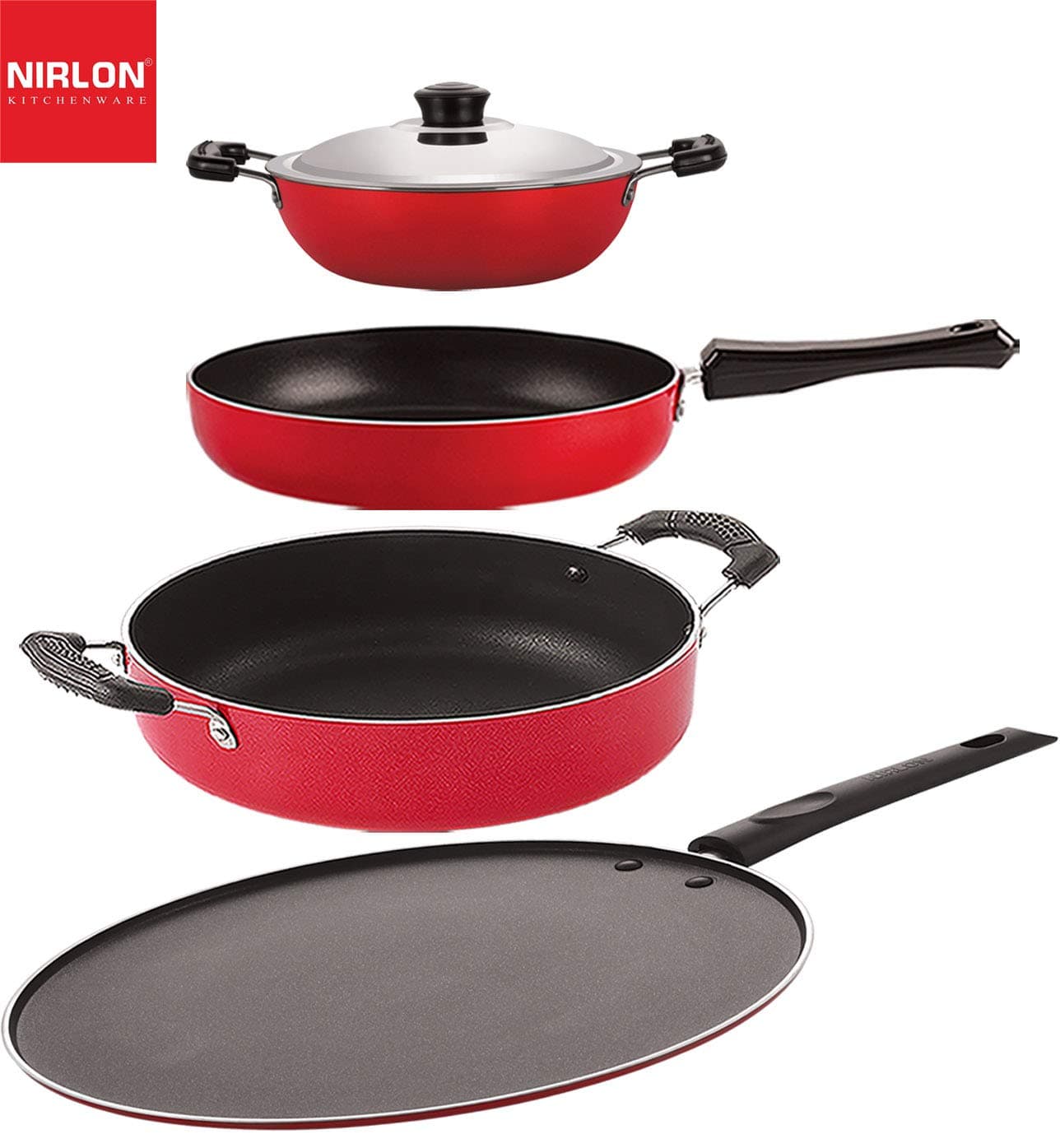 Nirlon Non Stick Aluminium Cookware Gift Set of 4 Pieces (FP12_DKD(M)_ST12_CS24)