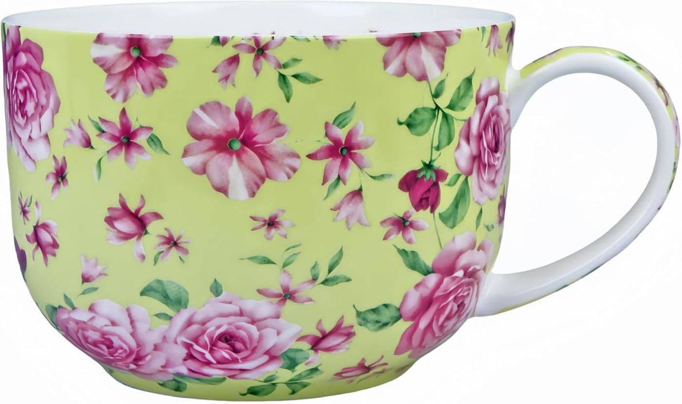 Large 25 Ounce Large Coffee Mug Soup Bowls with Handles Oversized Soup Mugs Bone China Soup Mug Cup Soup Bowl for Coffee Cereal Latte Bright yellow rose