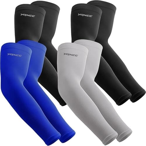 YQXCC 4 Pairs Arm Sleeves for Men Women, UPF 51 UV Sun Protection Cooling Sports Compression Sleeves for Golf Basketball