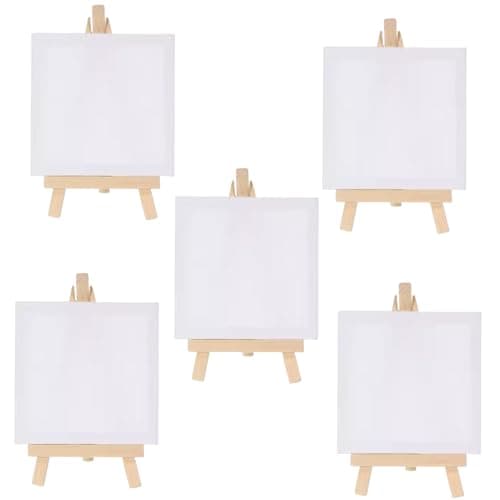 GOLD LEAF Mini 11x11cm Canvas Painting Set with Wooden Desktop Easel – 5Pcs Small Blank Canvas with Easel Stand for Kids & Adults – Ideal for Art, Drawing & DIY Crafts,Beginners & Artists