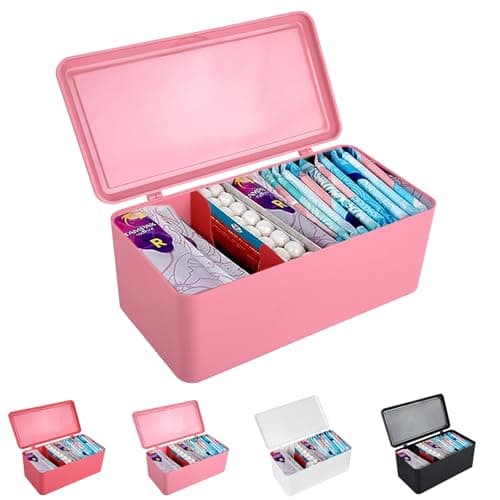 ChengFu Pad and Tampon Organizer for BathroomSanitary Napkin Holder Pad and Tampon Organizer for Period Sanitary Napkin Storage Container Light Pink