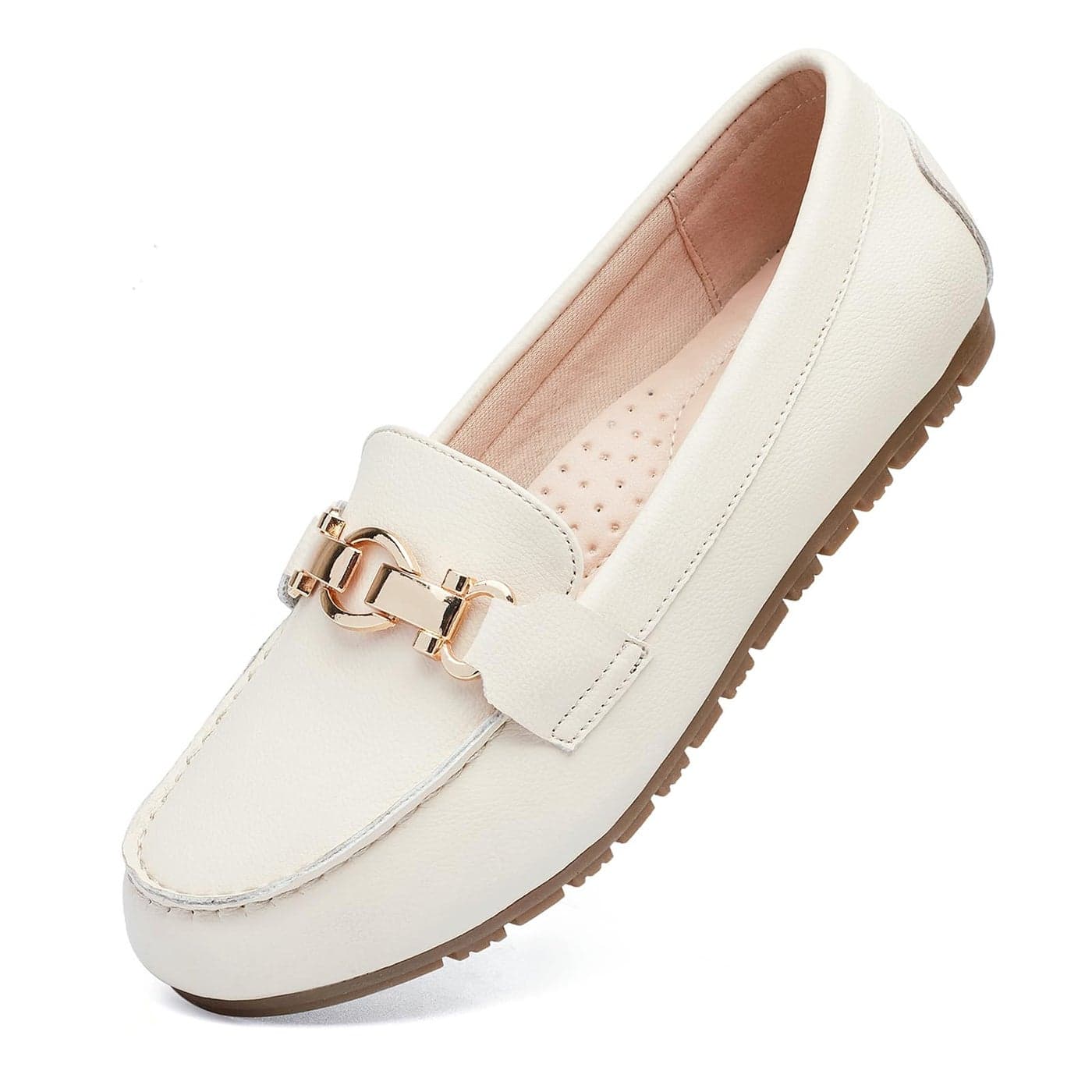 Cvistpieo Loafers for Women Business Casual Shoes Comfortable Lightweight Penny Loafers Slip On Work Flats Leather Beige White Size 65