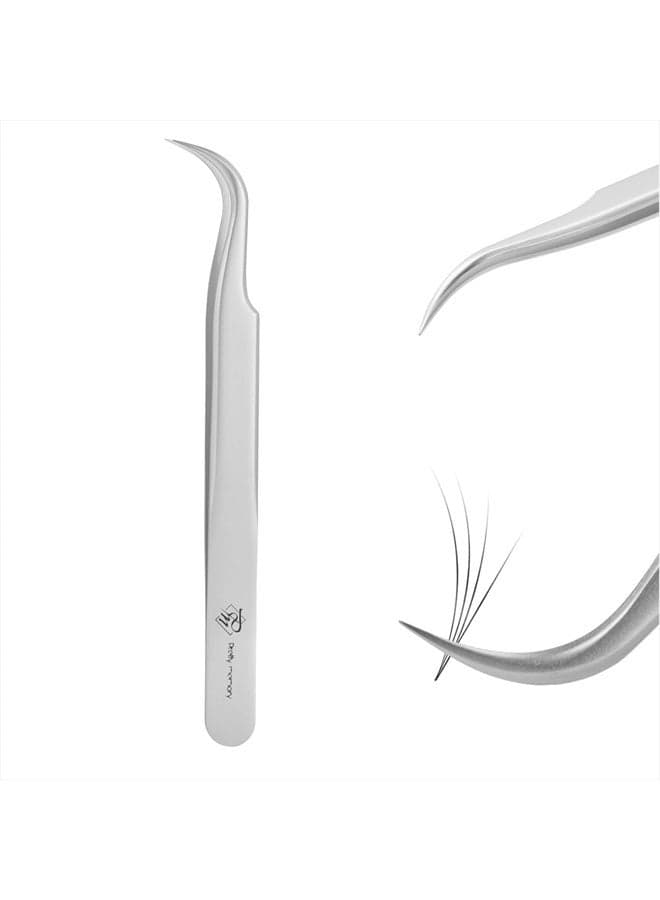 Lash Extension Tweezers, Curved Tweezers for Professional Grafting, Precision Stainless Steel Eyelash Extension Tweezers, Silver