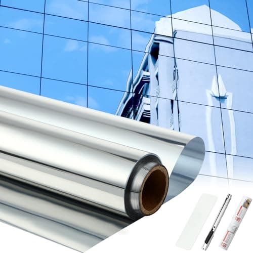 Pushglossy 48 Inch X 26 Ft One Way Window Tint Privacy Reflective Daytime Mirror Film Sun Blocking Thermal Insulated Film Heat Control Static Cling Anti UV for Home Office Silver
