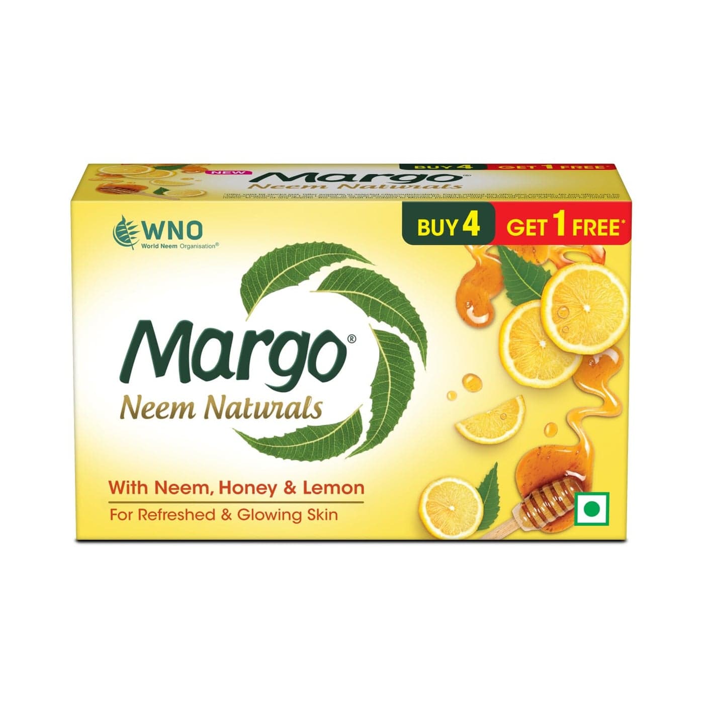 Margo Neem Naturals Soap with Goodness of 1000 Neem Leaves 100gm X Pack of 5 Enriched With Honey Lemon Soap for Refreshed Glowing Skin 100GM X 5