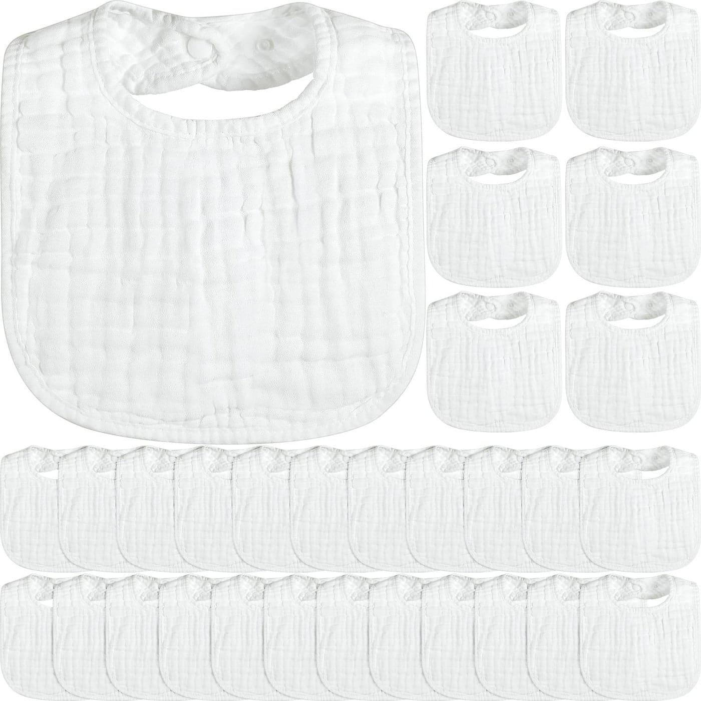 Reginary 30 Pack White Muslin Baby Bibs Bulk Adjustable 6 Layers Baby Bandana Drool Bibs for Boys Girls Newborn Cotton Soft Absorbent Muslin Burp cloth for Drooling and Teething
