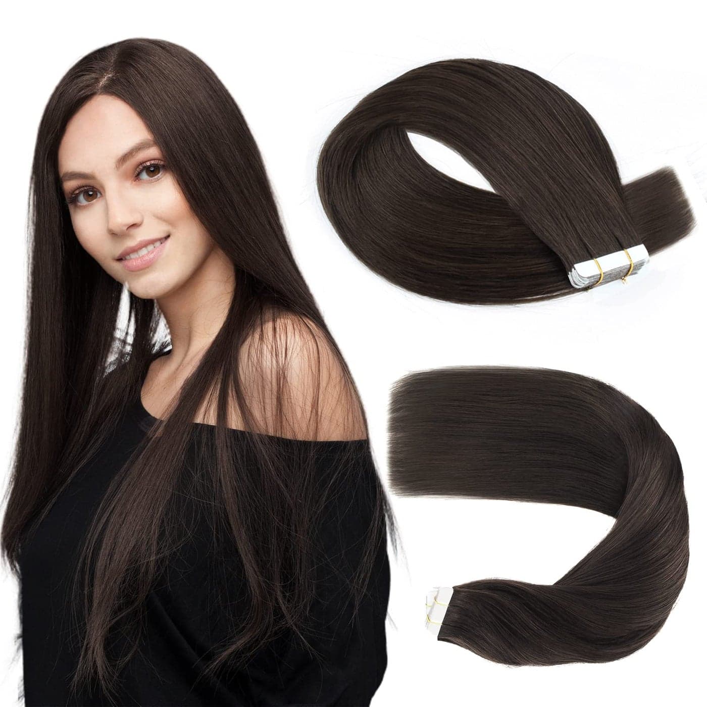 Sassina Tape in Hair Extensions Double Sided Skin Wefts Remy Human Hair Extensions Natural Black Seamless Skin Weft Tape in Extensions 20Pcs 50g per set 14inch 1B