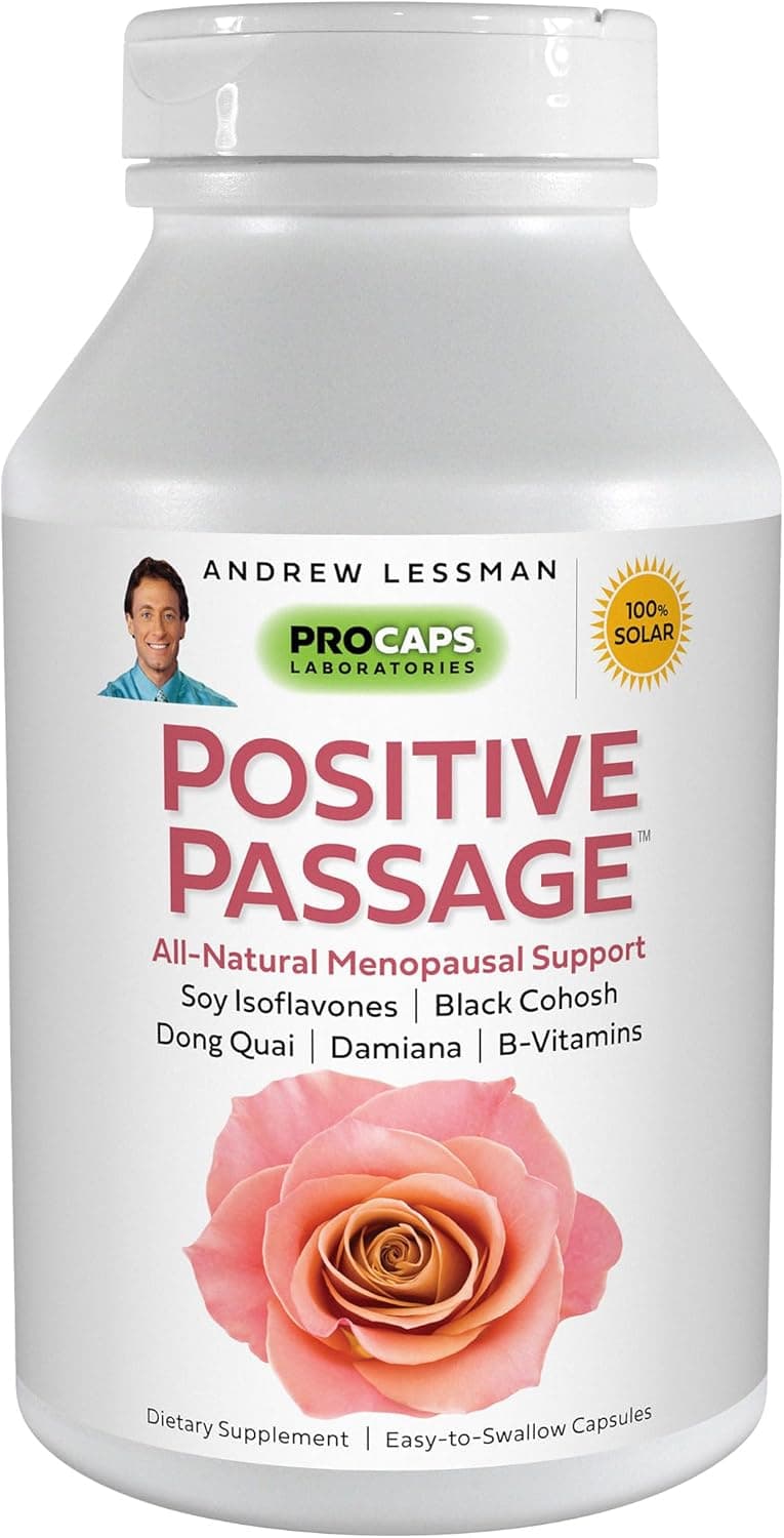 ANDREW LESSMAN Positive Passage 180 Capsules Natural Menopausal Support and Balance for Womens Hormone Levels with Soy Isoflavones Black Cohosh Dong Quai Damiana No Additives