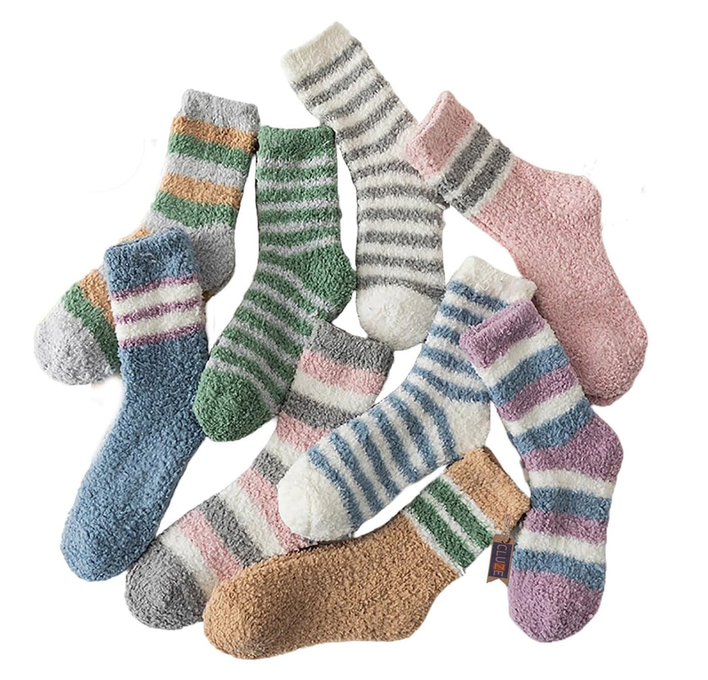 CLUZE Fuzzy Socks for Women Teen Girls Fluffy Warm Winter Plush Multi Design Socks - Pack of 6