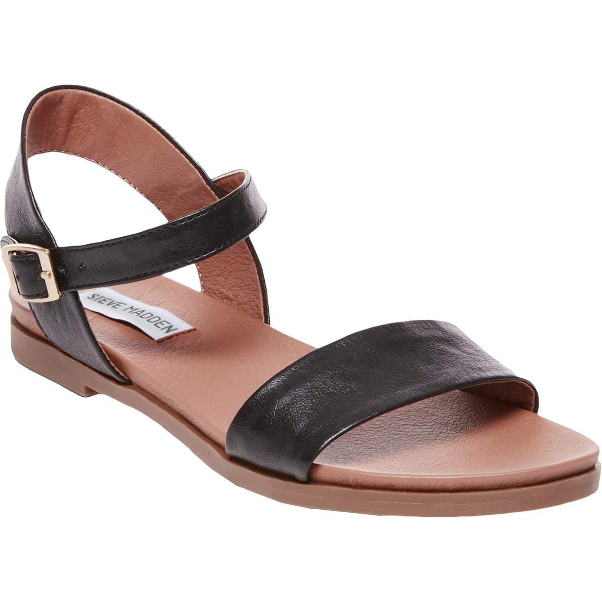 Steve Madden womens Dina Flat Sandal, Black Leather, 7.5 US
