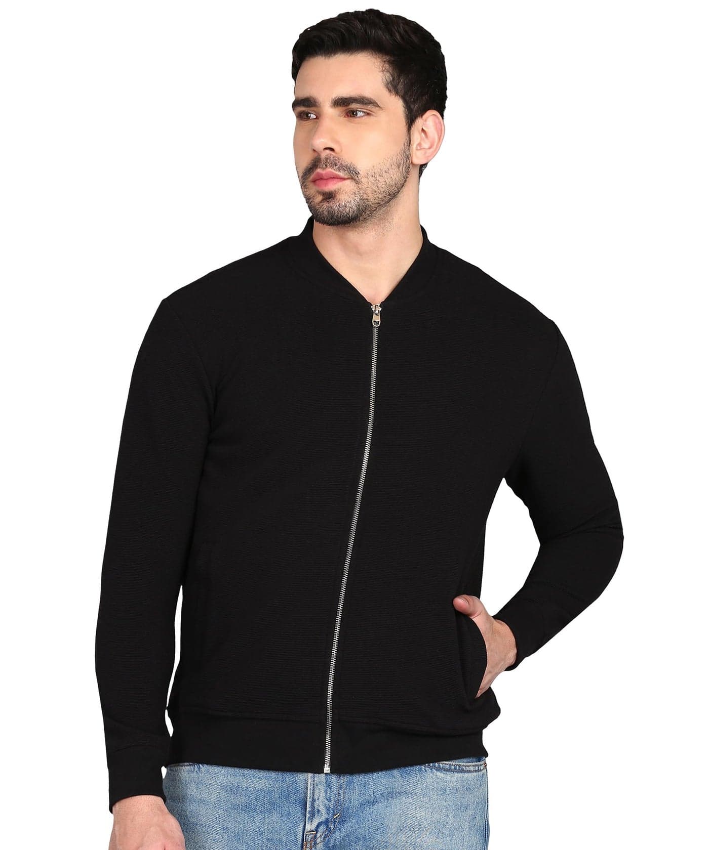 Alan Jones Clothing Men's Solid Corduroy Front Zipper Jacket (Black_2XL)