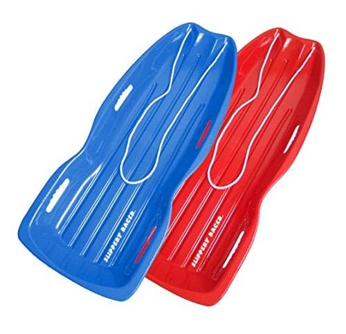 Slippery Racer Downhill Xtreme Flexible Adults and Kids Plastic Toboggan Snow Sled for up to 2 Riders with Pull Rope and Handles BlueRED 2 Pack