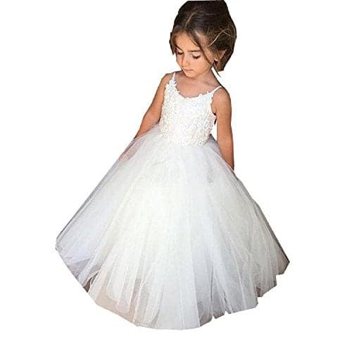 PLwedding Flower Girls Lace Tulle Ball Gowns First Communion Dresses Size 12 White