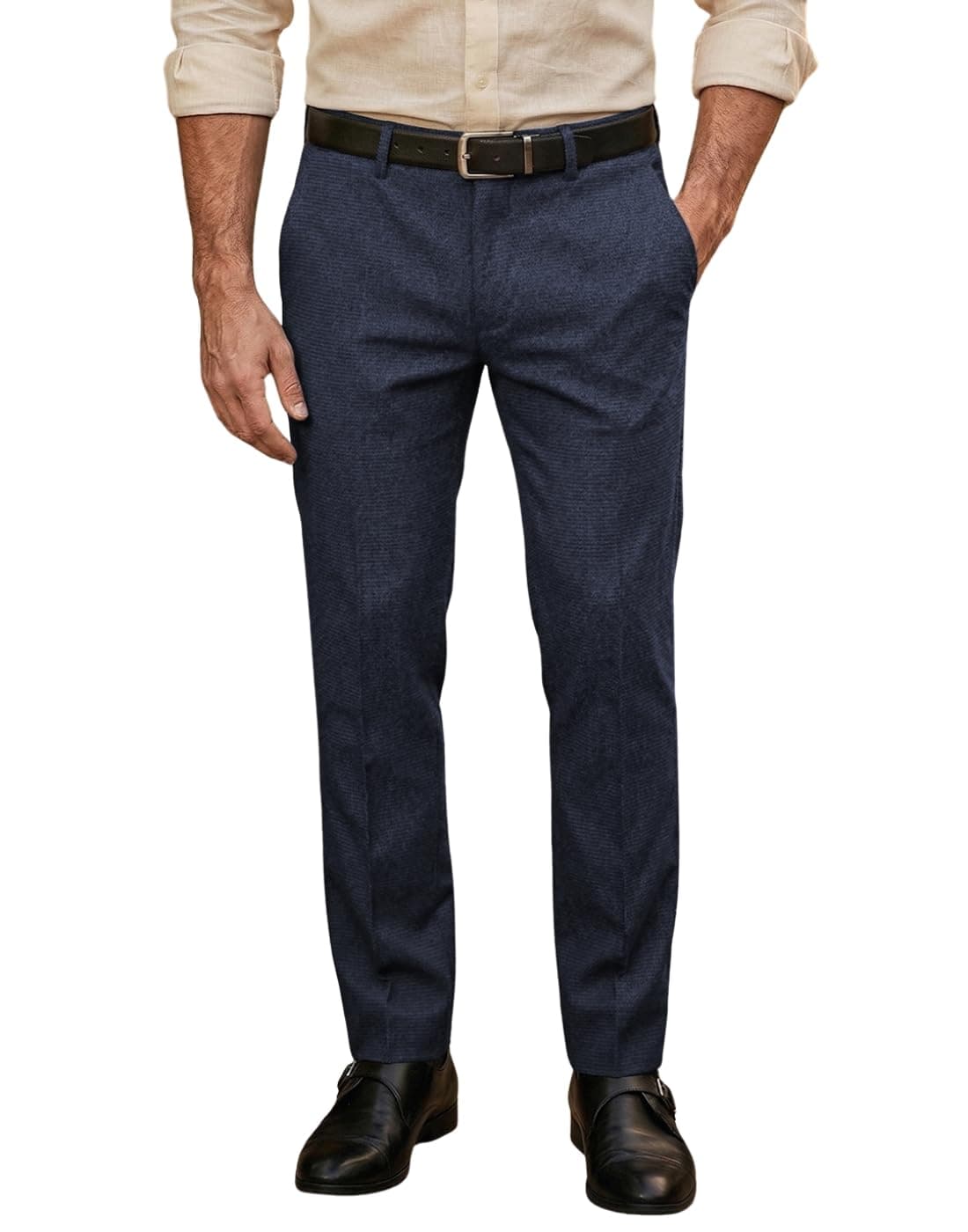 Louis Philippe Men's Mid Rise Slim Work Utility Pants (LPTFMSLP451364_Navy