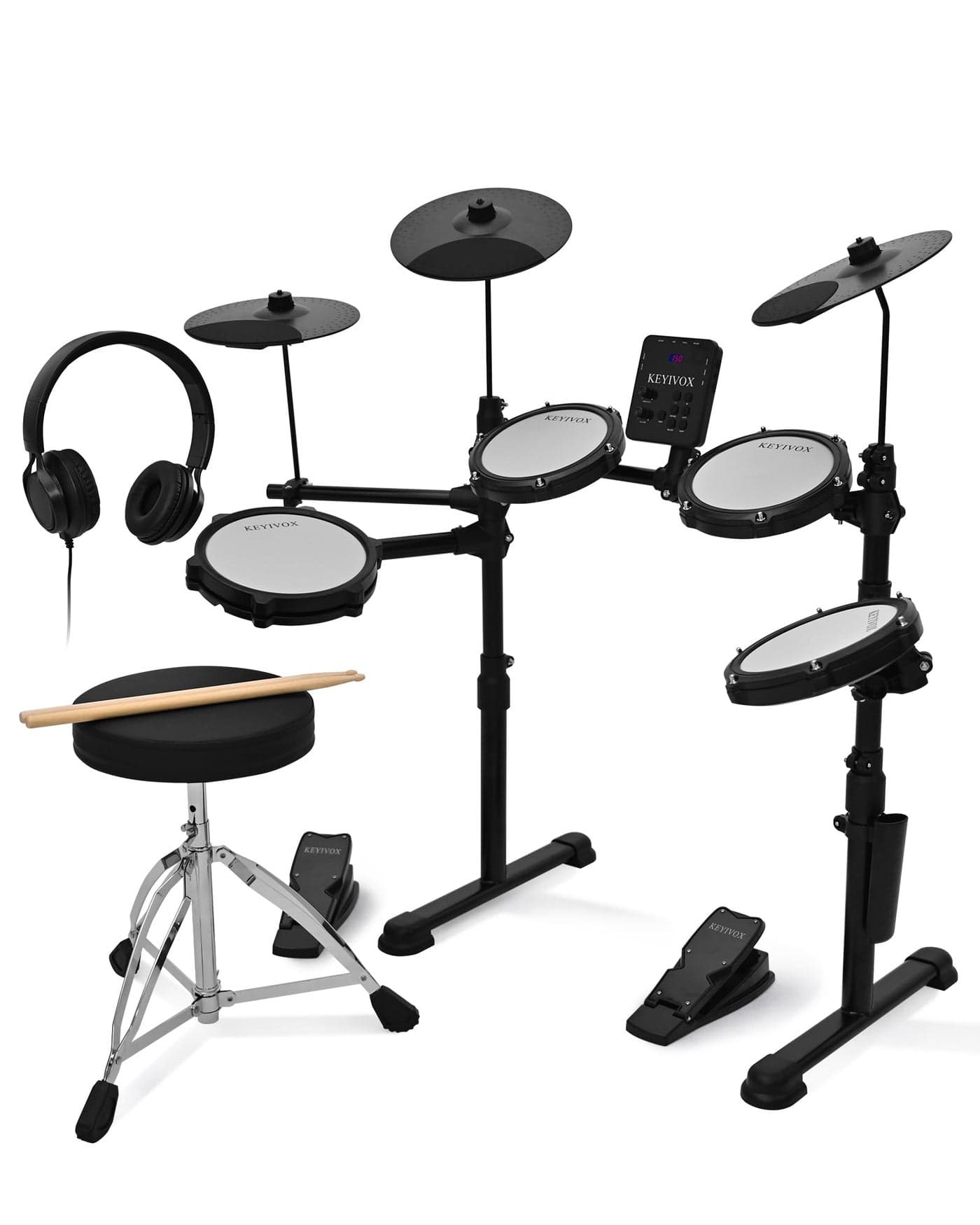 Electric Drum Set - Silent Electronic Drum Set Adult, Drum Kit for Beginners with 4 Mesh Drum Pads, 150 Sounds, 30 Songs, 15 Kits, USB MIDI, Headphones, Throne, Sticks, Pedals, MT20C, Black