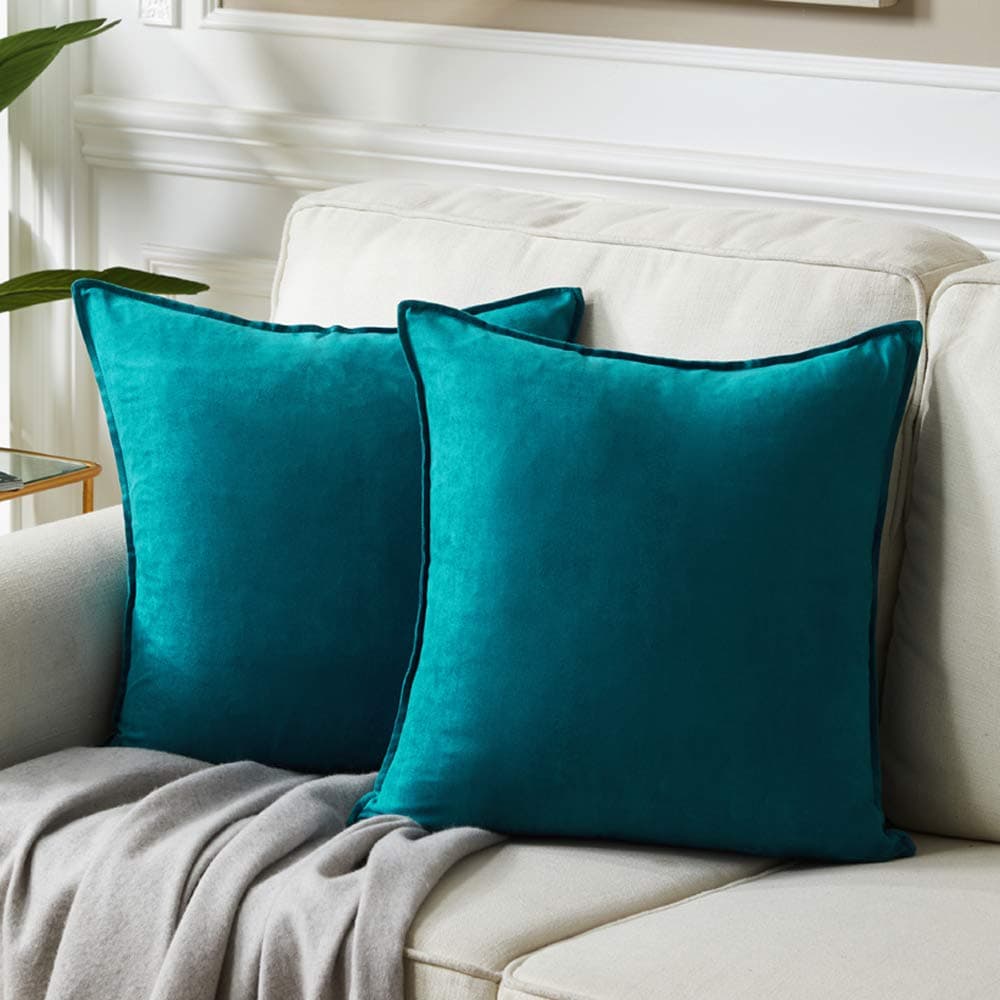 Fancy Homi 2 Packs Premium Faux Suede Decorative Throw Pillow Covers Super Soft Square Pillow CaseSolid Cushion Cover for CouchSofaBedroom 20x 20Set of 2 Teal