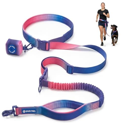 Spark Paws Handsfree Dog Leash Shock Absorbing Waist Bungee Lead for Running Car Seatbelt Clip Poop Bag Set Heavy Duty Tactical Lead for Medium Large XLarge Breeds Snow Cone
