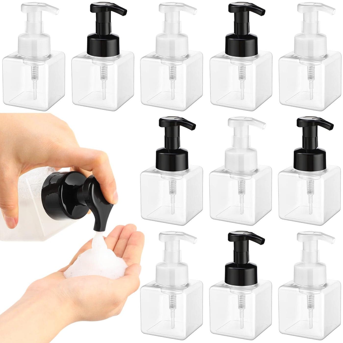 Domensi 12 Pcs Foam Pump Bottle Foaming Soap Dispenser Empty Travel Foaming Dispenser 85 oz Refillable Hand Soap Plastic Pump Bottle Travel Clear Container for Bathroom Vanities BlackWhite