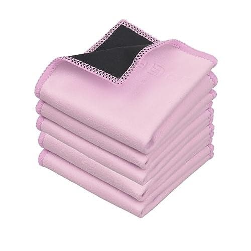 EcoFused Microfiber Cleaning Cloths DoubleSided 5 Pack 66 x 62 inch Microfiber and Suede Cloth for Smartphones LCD TV Tablets Laptop Screens Camera Lenses Pink