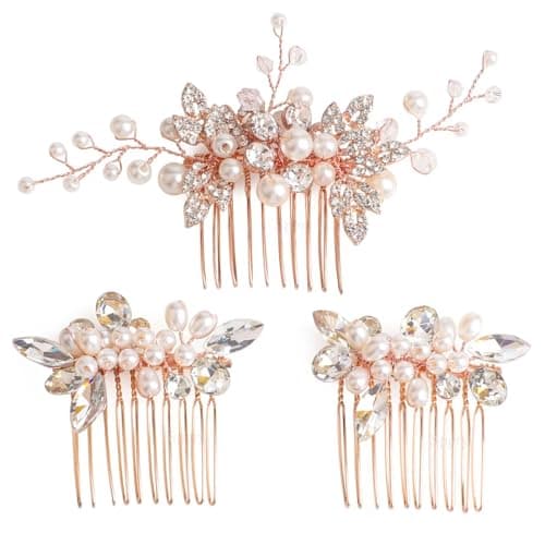 Sppry Bridal Hair Comb - Bendable Pearl Crystal Hair Accessory for Women at Wedding, Rose Gold