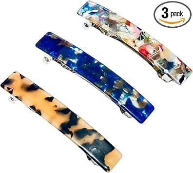 3pcs Set Large French Design Hair Barrette Clips Smooth Rectangle Hair Clips Grips Slides Hair Pins Womens Girls Accessories Length 8CM Multicoloured