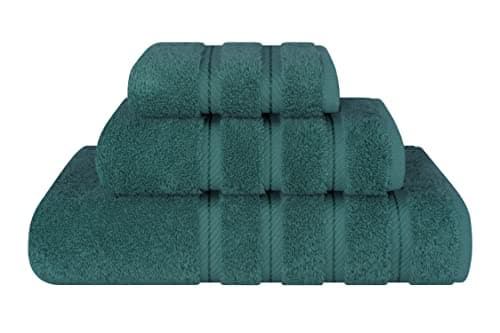 American Soft Linen Premium 3 Piece Towel Set, 1 Bath Towel 1 Hand Towel 1 Washcloth, 600 GSM 100% Cotton Turkish Towels for Bathroom, Teal Towel Set
