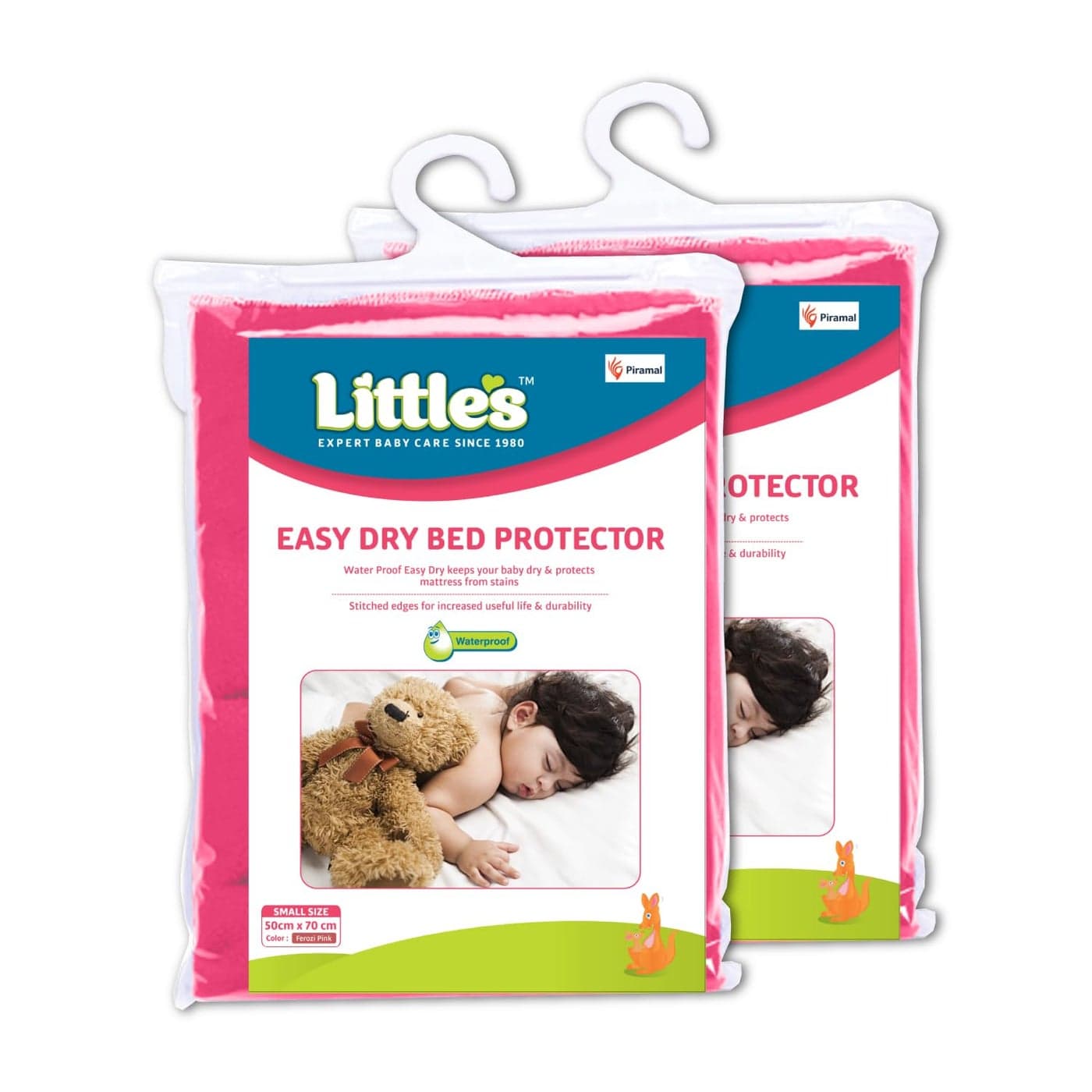 Little's Easy Dry Bed Protector I Quick Absorption I Waterproof I Stain Proof I Soothing Sleep I Soft I Durable I Machine Washable (2, Pink, Small)