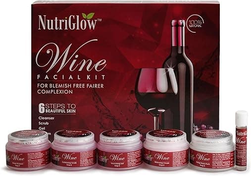 NutriGlow Wine Facial Kit 6Pieces Skin Care Set with Deep Cleanser Exfoliating Scrub Nourishing Gel Whitening Cream Mask Pack And Face Serum for Anti Aging Skin Care Kit For Women 85OZ03Oz