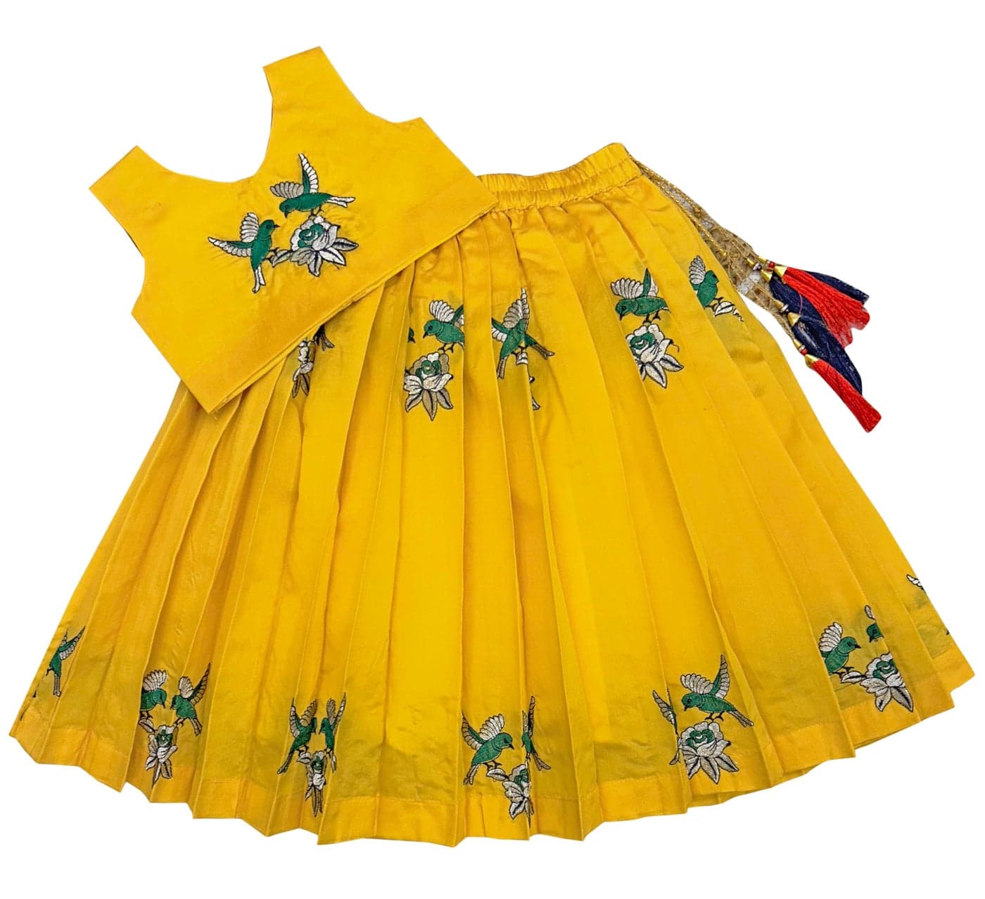 COMRATE Kids Embroidery South Indian Traditional Pattu Pavadai Silk Blend Readymade Lehenga Choli Dress For Girls 6-7 Years